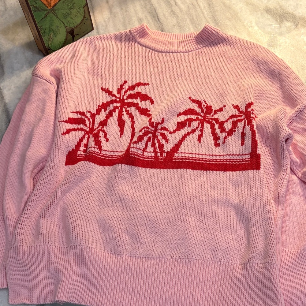 Pistola Pink Sweater with Red Palm Design